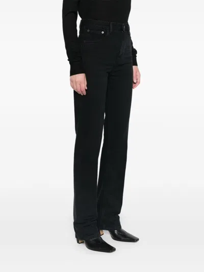 Saint Laurent Black Satin Loose Trousers In Multicolor