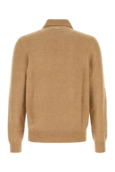 Ferragamo Long Sleeved Camel And Silk Polo Shirt In Brown