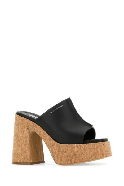 Stella Mccartney Eco-friendly Square Open Toe Cork Platform Heels In Black
