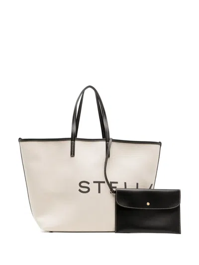 Stella Mccartney Spacious Structured Tote Bag With Bold Logo In Neutral