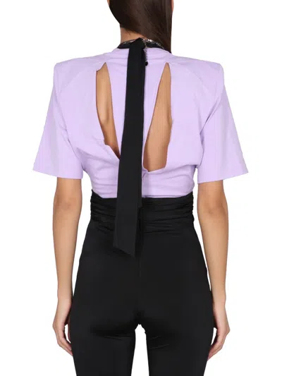 Attico Jewel Cut-out Cotton T-shirt In Purple