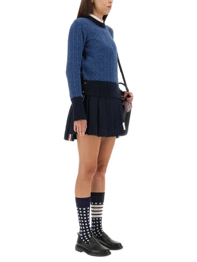 Thom Browne Cable-knit Pointelle Stitch Jumper In Blue