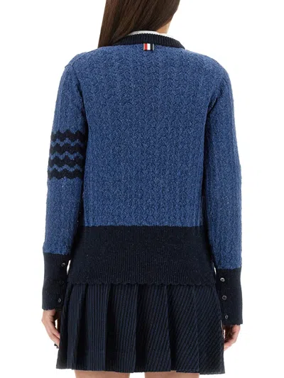 Thom Browne Cable-knit Pointelle Stitch Jumper In Blue