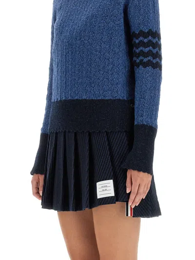 Thom Browne Cable-knit Pointelle Stitch Jumper In Blue