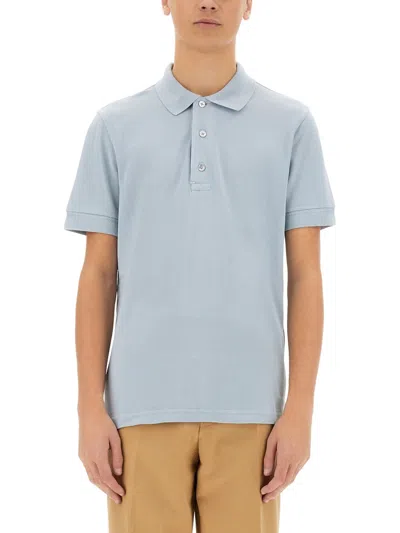 Tom Ford Light-blue Short-sleeves Polo In Cotton Piquet Jersey Man In Multicolor