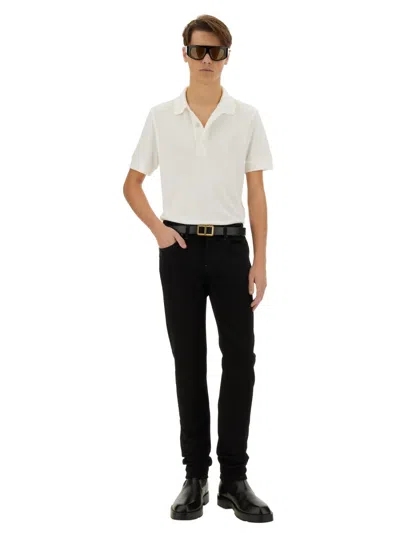 Tom Ford White Polo Shirt With Classic Collar In Cotton Blend Man In White