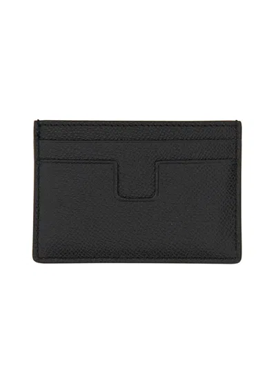 Tom Ford Logo-plaque Leather Cardholder In Black