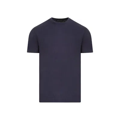 Tom Ford White Crewneck T-shirt With Tf Embroidery In Lyocell And Cotton Blend Man In Blue