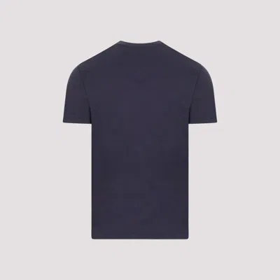 Tom Ford White Crewneck T-shirt With Tf Embroidery In Lyocell And Cotton Blend Man In Blue