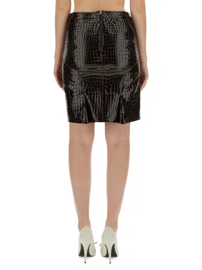 Tom Ford Glossy Croco Embossed Goat Leather Skirt In Black