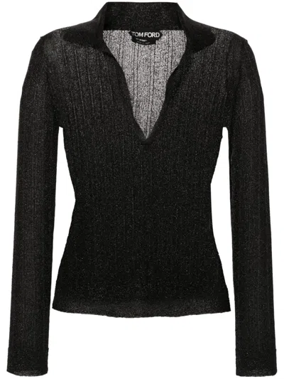 Tom Ford Metallic-threading Knitted Polo Shirt In Multicolor