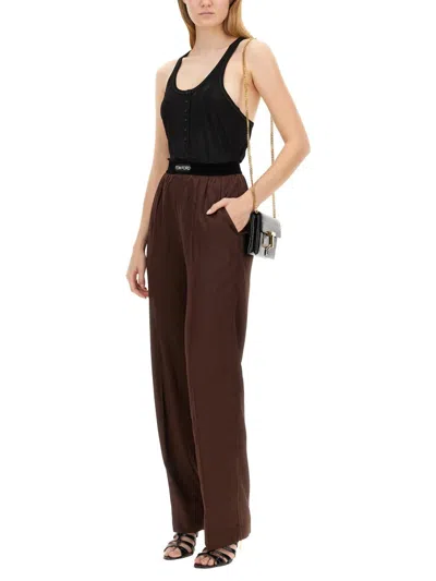 Tom Ford Pantaloni Pajama In Raso Di Seta Elasticizzato In Brown