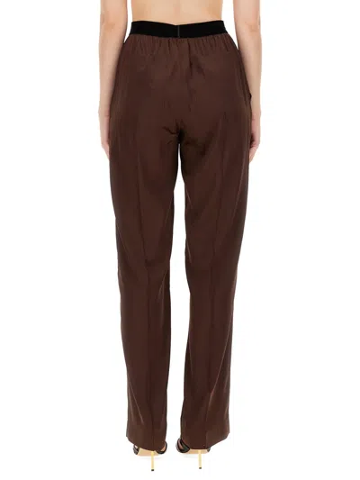 Tom Ford Pantaloni Pajama In Raso Di Seta Elasticizzato In Brown