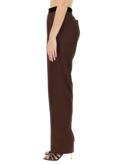 Tom Ford Pantaloni Pajama In Raso Di Seta Elasticizzato In Brown