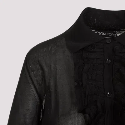 Tom Ford Ruffled Collared Viscose Shirt With Long Sleeves In Black