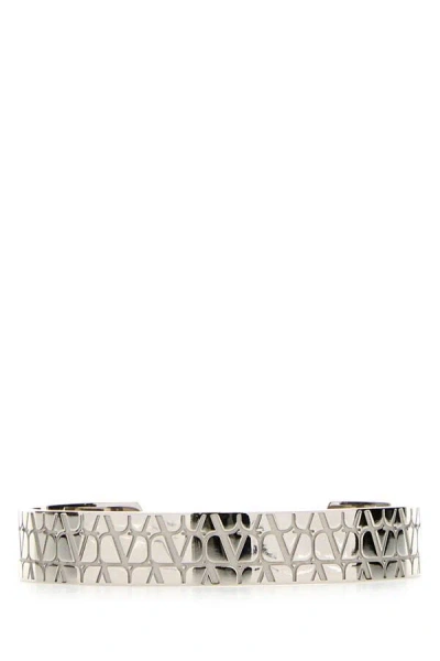 Valentino Garavani Men Silver Metal Vlogo Bracelet In Silver
