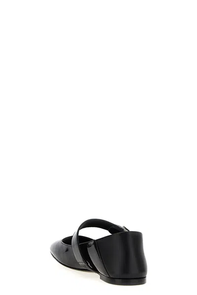 Valentino Garavani Vlogo Locker Mary-jane Ballerina In Eel With Flower Application Woman Black 37.5 In Black