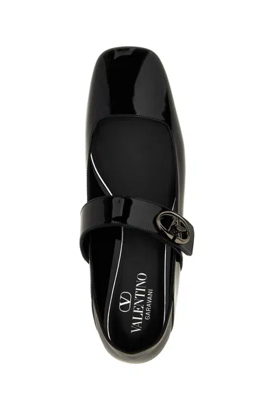 Valentino Garavani Vlogo Locker Mary-jane Ballerina In Eel With Flower Application Woman Black 37.5 In Black
