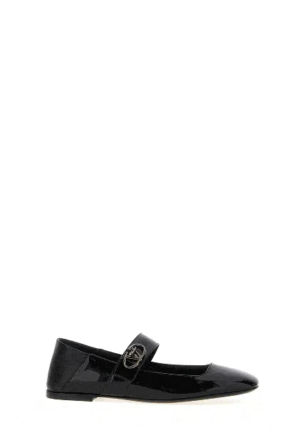 Valentino Garavani Vlogo Locker Mary-jane Ballerina In Eel With Flower Application Woman Black 37.5 In Black