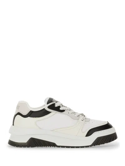 Versace White And Black Sneaker With Inserts And Chunky Sole In Leather Man In Black