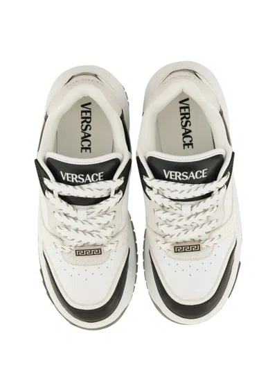 Versace White And Black Sneaker With Inserts And Chunky Sole In Leather Man In Black