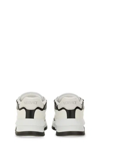 Versace White And Black Sneaker With Inserts And Chunky Sole In Leather Man In Black