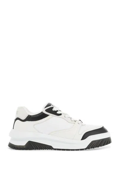 Versace White And Black Sneaker With Inserts And Chunky Sole In Leather Man In White