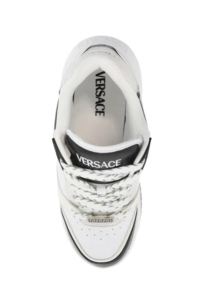 Versace White And Black Sneaker With Inserts And Chunky Sole In Leather Man In White