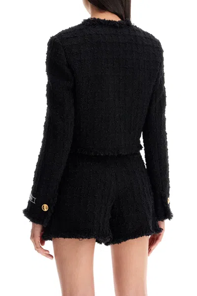 Shop Versace Short Tweed Heritage Jacket Women In Black