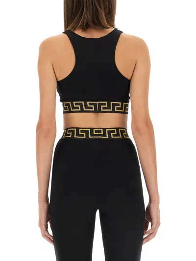Versace Black Greca Border Bra In Black