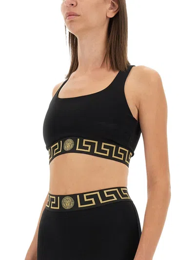 Versace Black Greca Border Bra In Black