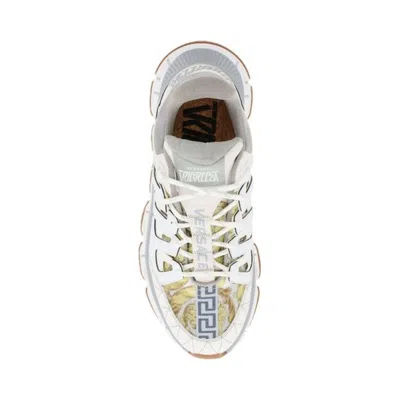 Versace Women White/grey/gold Trigreca Sneakers In White