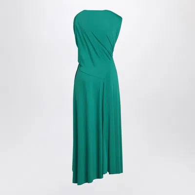 Victoria Beckham Peacock Coloured Dress With Draping Women In Blue