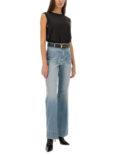 Victoria Beckham Alina Straight Leg Jeans With Front And Back Pockets In Blue