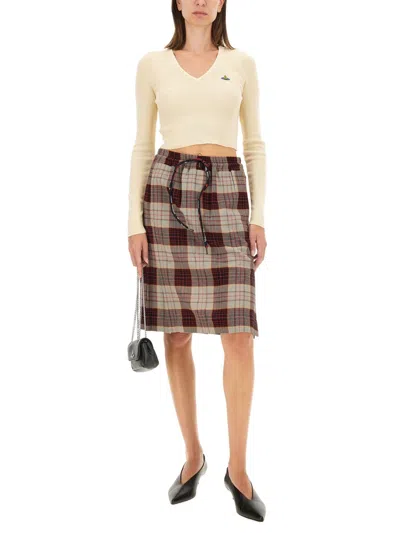 Vivienne Westwood Off-white Bea Cropped V-neck Sweater In White