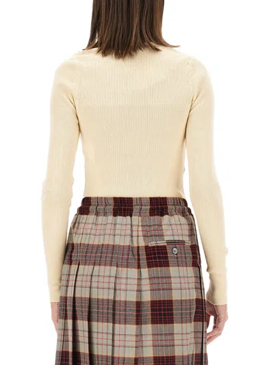 Vivienne Westwood Off-white Bea Cropped V-neck Sweater In White