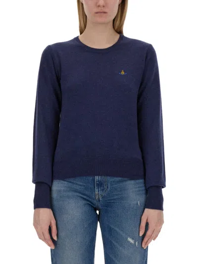 Vivienne Westwood Bea Cardigan With Logo Embroidery In Blue
