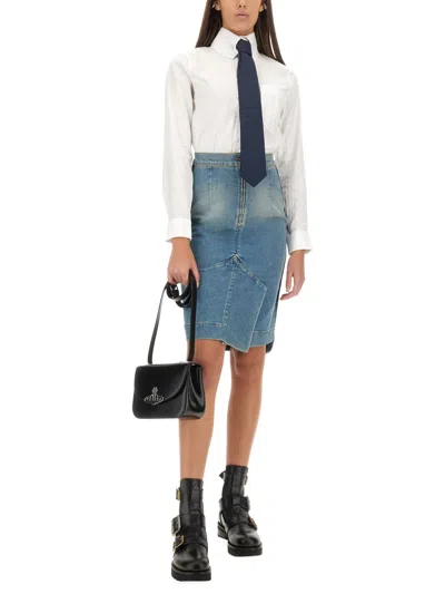 Vivienne Westwood Organic Cotton Denim Midi Skirt With Asymmetric Hem In Blue