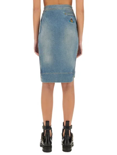 Vivienne Westwood Organic Cotton Denim Midi Skirt With Asymmetric Hem In Blue