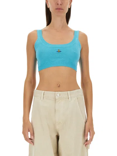 Vivienne Westwood Crop Top With Embroidered Orb Logo In Multicolor