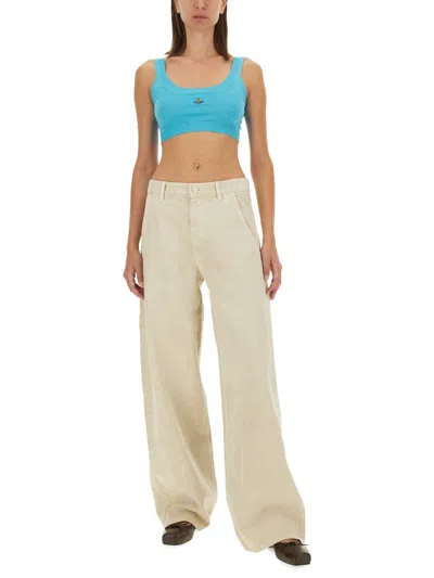 Vivienne Westwood Crop Top With Embroidered Orb Logo In Multicolor
