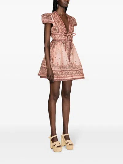 Shop Zimmermann Women Bandana Print Linen And Silk Blend Mini Dress In Multicolor