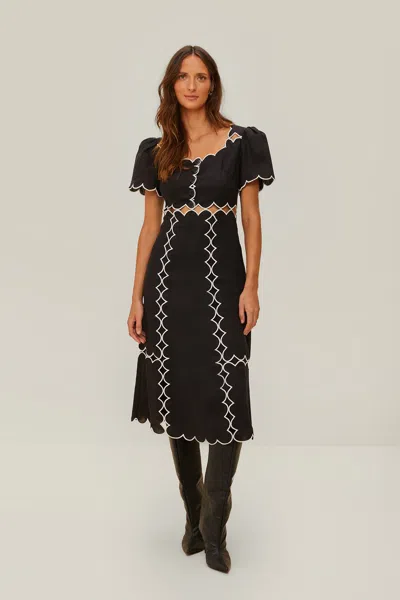 Farm Rio Active Black Short Sleeve Lenzing Ecovero Euroflax Maxi Dress In Black