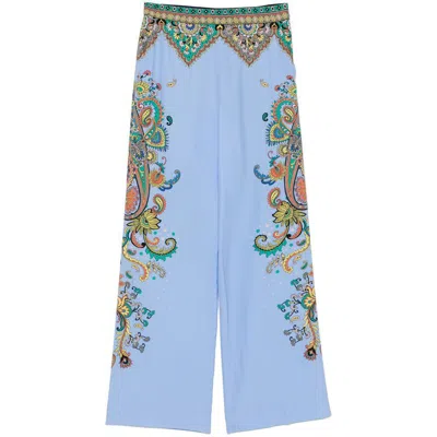 Etro Palazzo Silk Trousers With Floral And Geometric Print In Multicolor