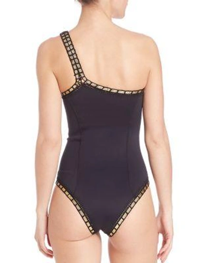 Shop Kiini One-piece Chacha One-shoulder Swimsuit In Black-gold
