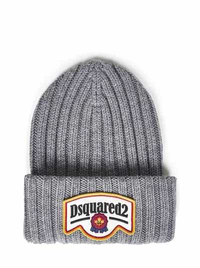Dsquared2 Grey Ribbed Tricot Wool Hat