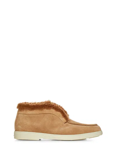 Santoni Tonal-stitching Leather Loafers In Beige