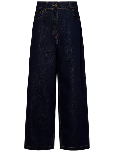 Etro Wide-leg Cotton Blend Jeans In Blue