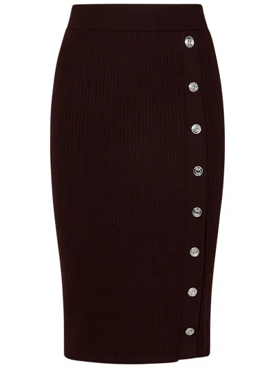 Pinko Brown Ribbed Wool Midi Refrigerazione Skirt With Buttons