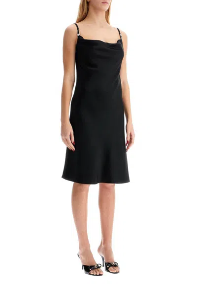 Versace Satin Mini Dress With Safety Pin Detail In Black